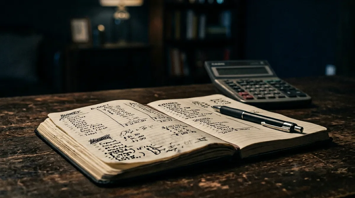 Notatnik i narzędzia planowania na stonowanym, ciemnym tle edukacyjnym